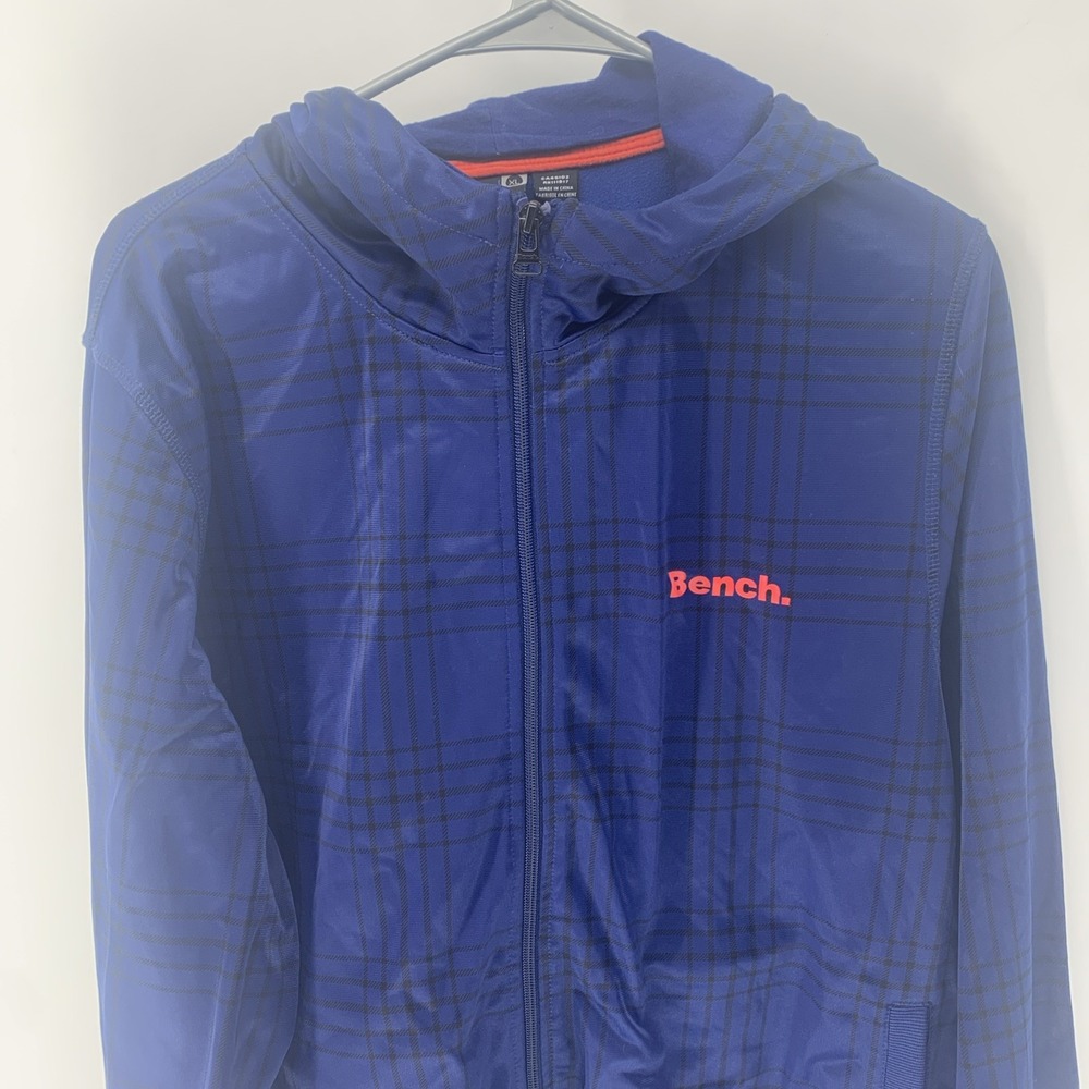 Men's Bench Blue Black Plaid Fleece Lined Full Zip Up Jacket Size XL Extra Large